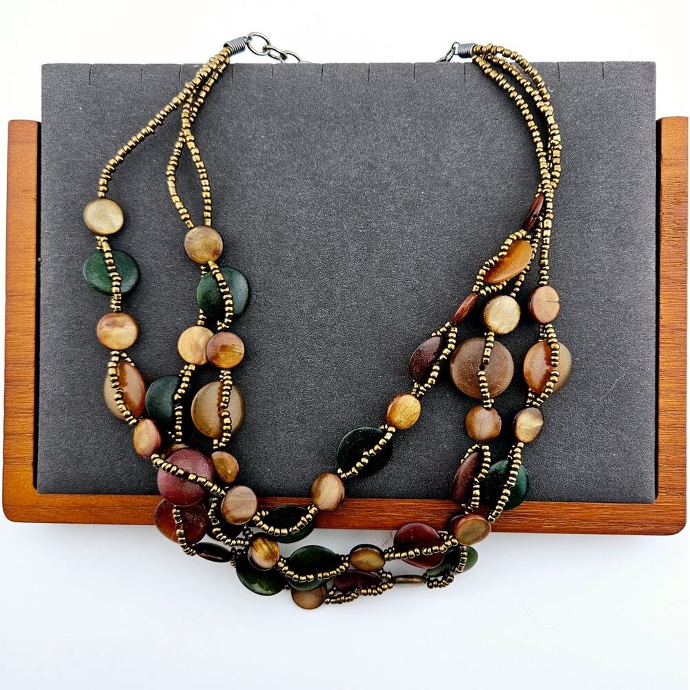 Multi-Strand Chunky Beaded Necklace Earth Tones Artsy Bohemian Hippie Stones